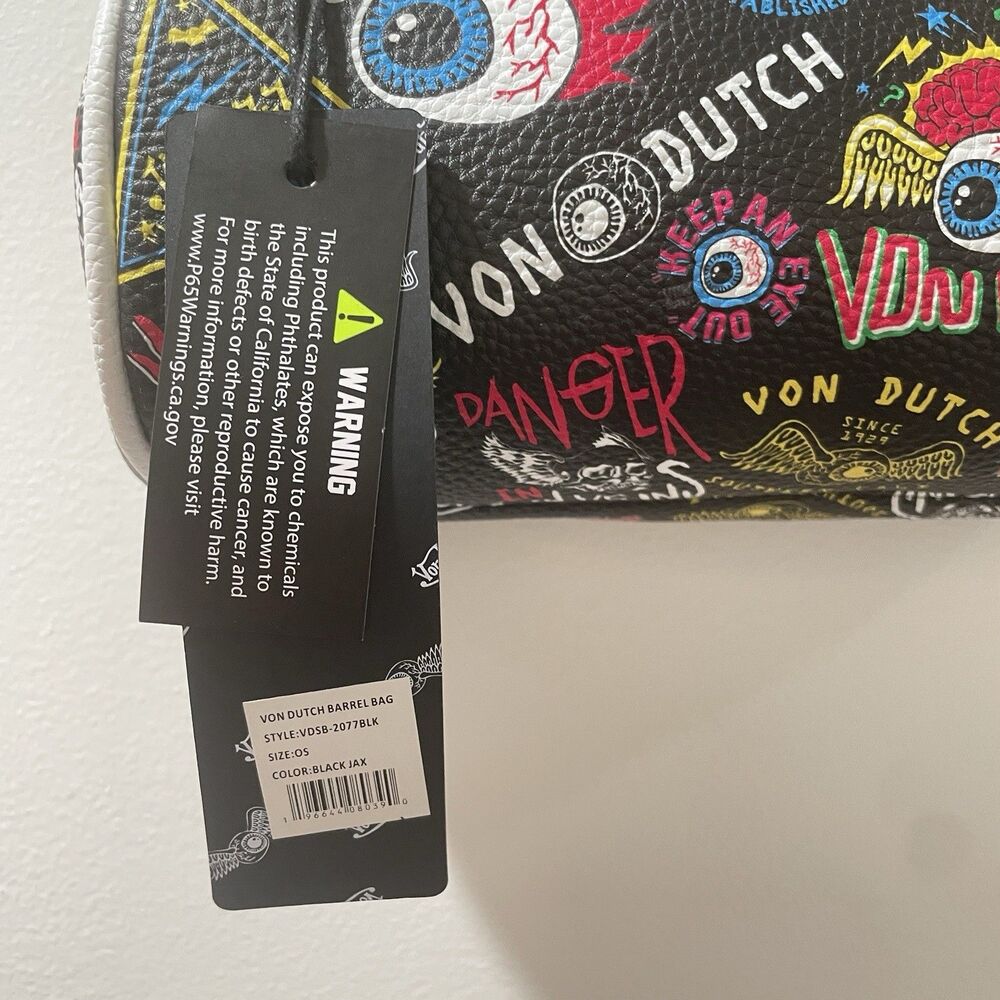 Von Dutch Y2K Barrel Shoulder Bag NWT - Black Jax Graphic Eyeball - Picture 3 of 6